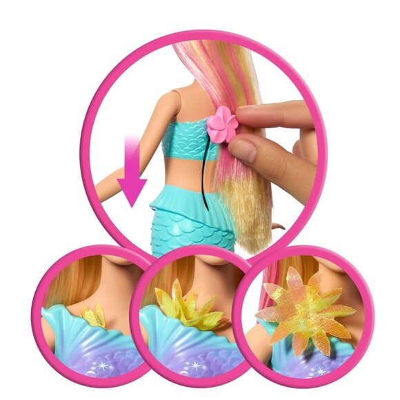 NIP Barbie Flower Magic Mermaid Doll Surprise Blooming Flowers Pearl Headband - Picture 4 of 4